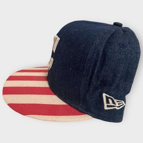 New Era Cleveland Indians Fully Flagged Denim 9FIFTY Adjustable SnapBack Hat New - Picture 2 of 8